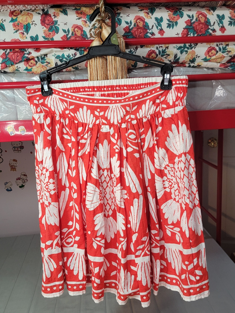 Haute Hippie Coral and White Floral Midi Skirt Size Small